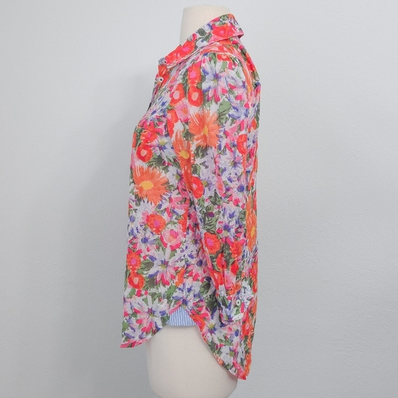 NWOT Anthropologie HD in Paris Orange Pink Floral Cotton Button Down Top - Picture 4 of 7